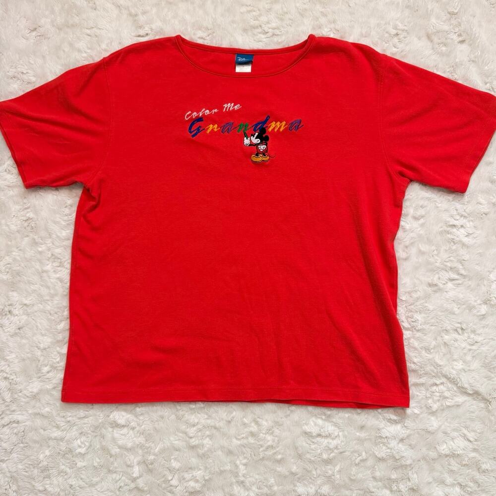 Disney Color Me Grandma Mickey Mouse Embroidered Graphic Tee Red Women’s